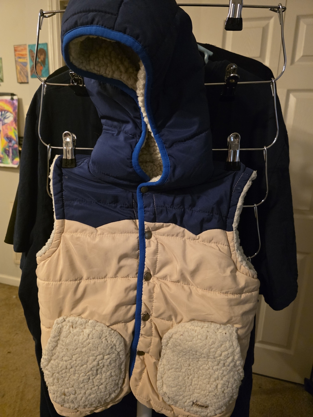 BearPaw Kids Two-Tone Hooded Puffer Vest - Navy & Cream